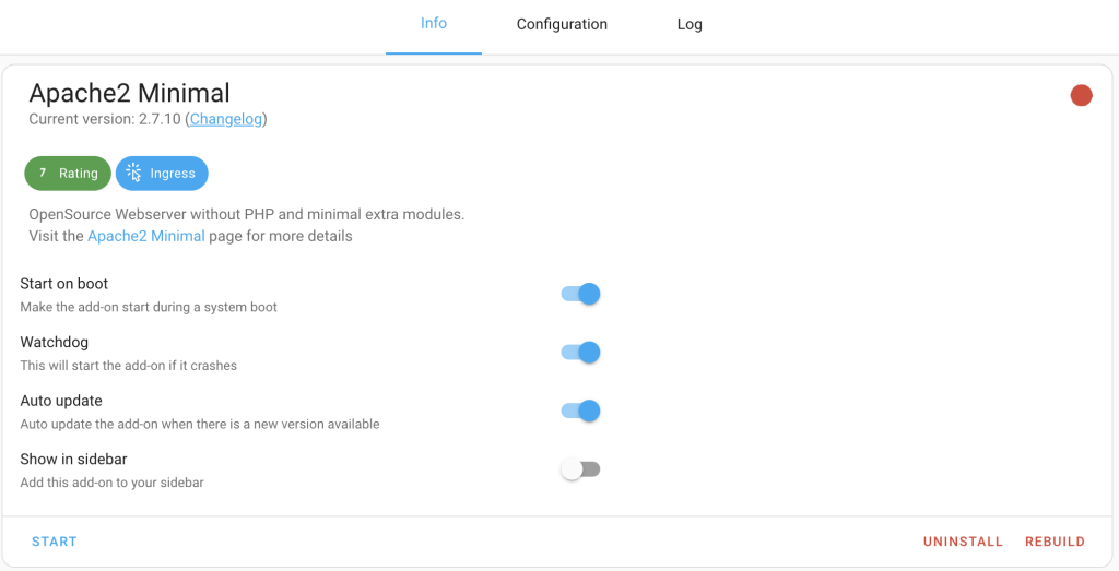 Apache2 Minimal Info Screen