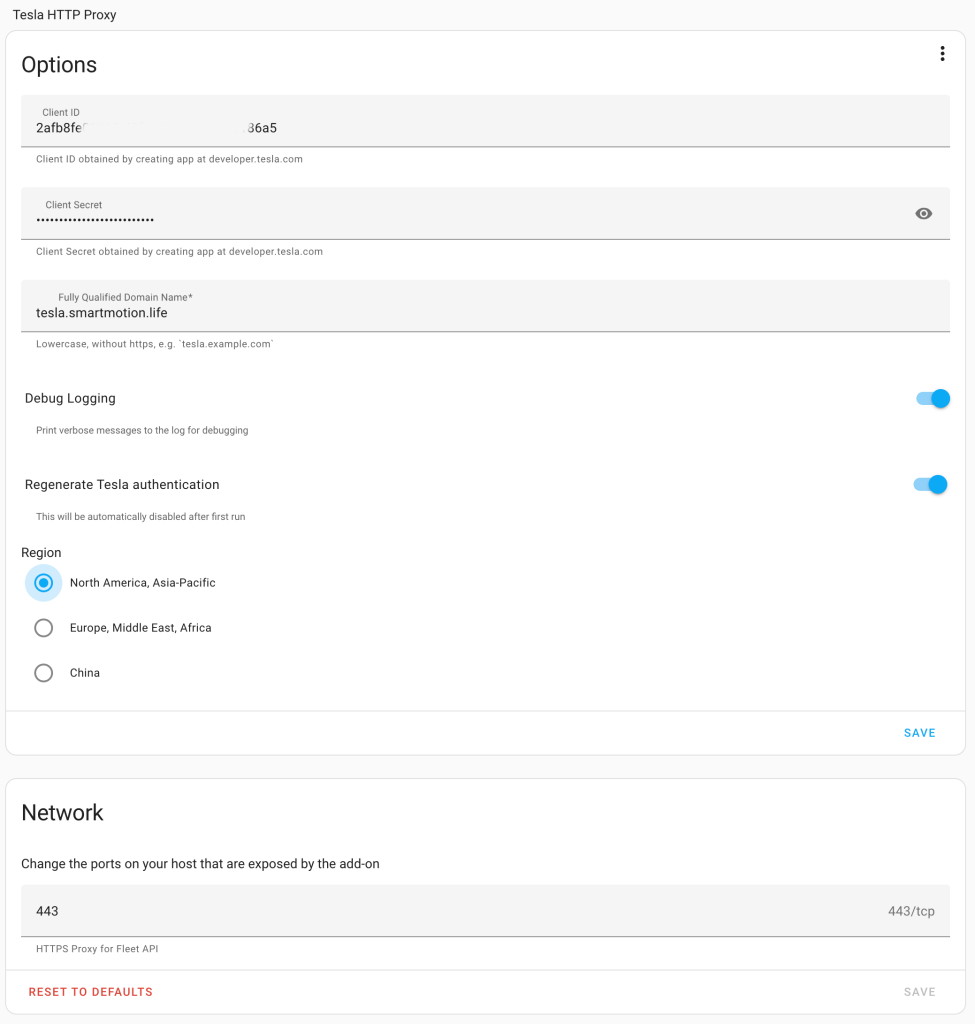 Tesla HTTP Proxy configuration